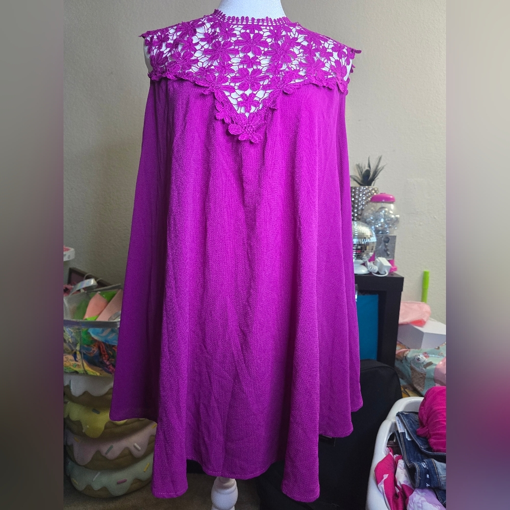 Shein Fit+ Berry Purple Crochet Floral Neck Tank Cami Size 28/30